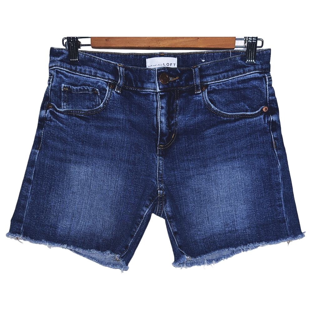 Loft Women's 25" Cotton Blend Dark Wash Denim Frayed Cutoff Shorts